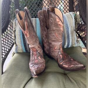 Corral Triad Brown Western Heeled Boots with inlay and embroidery